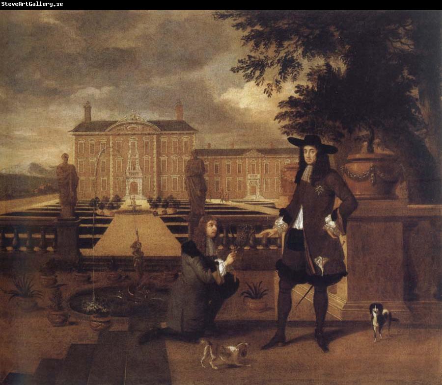 unknow artist John Rose,the royal gardener,presenting a pineapple to Charles ii before a fictitious garden